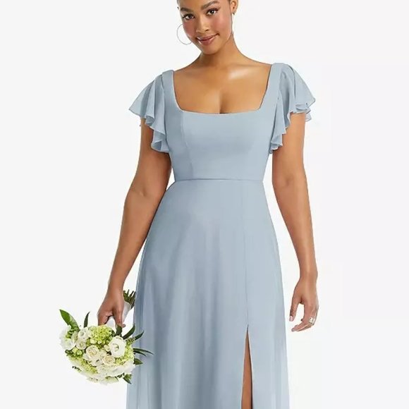After Six 1568..Flutter Sleeve Scoop Open-Back Chiffon Dress...Mist..Size 18L